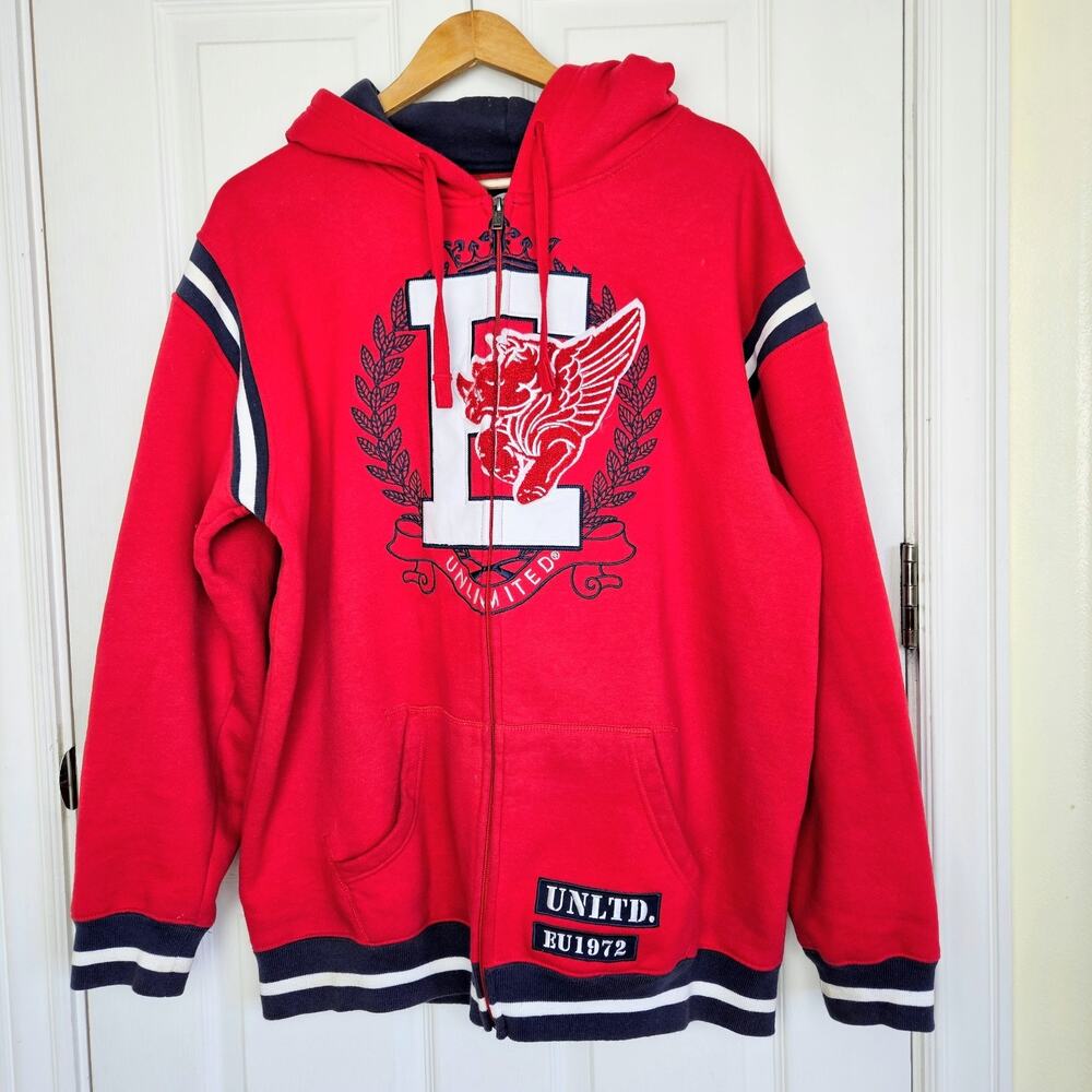 Vintage Ecko Unltd Rhino Red Pullover Hoodie Size L Men's Y2K Embroidered Patch